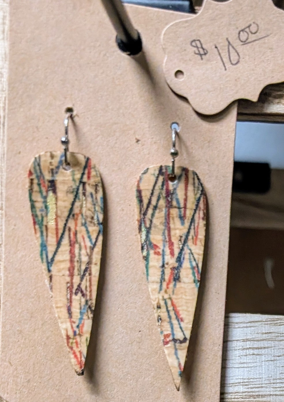 Striped Cork Dangle earrings - Locally Made