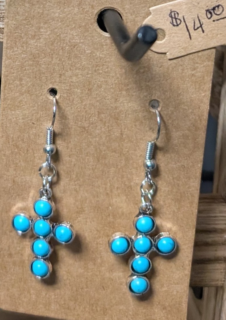 Blue cross earrings