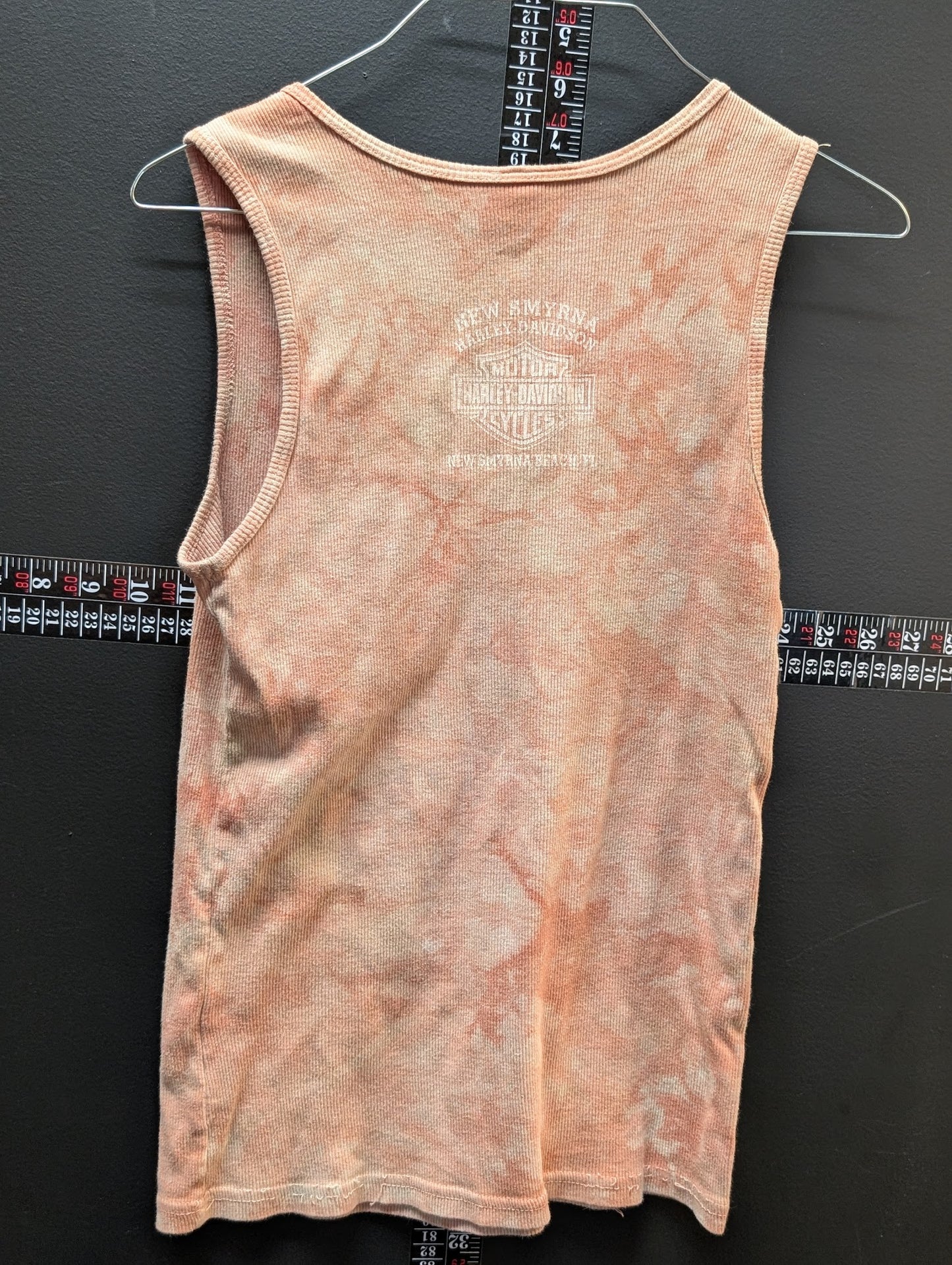 Harley-Davidson Women’s Tie Dye Tank Top Peach Orange Ribbed Sleeveless Shirt