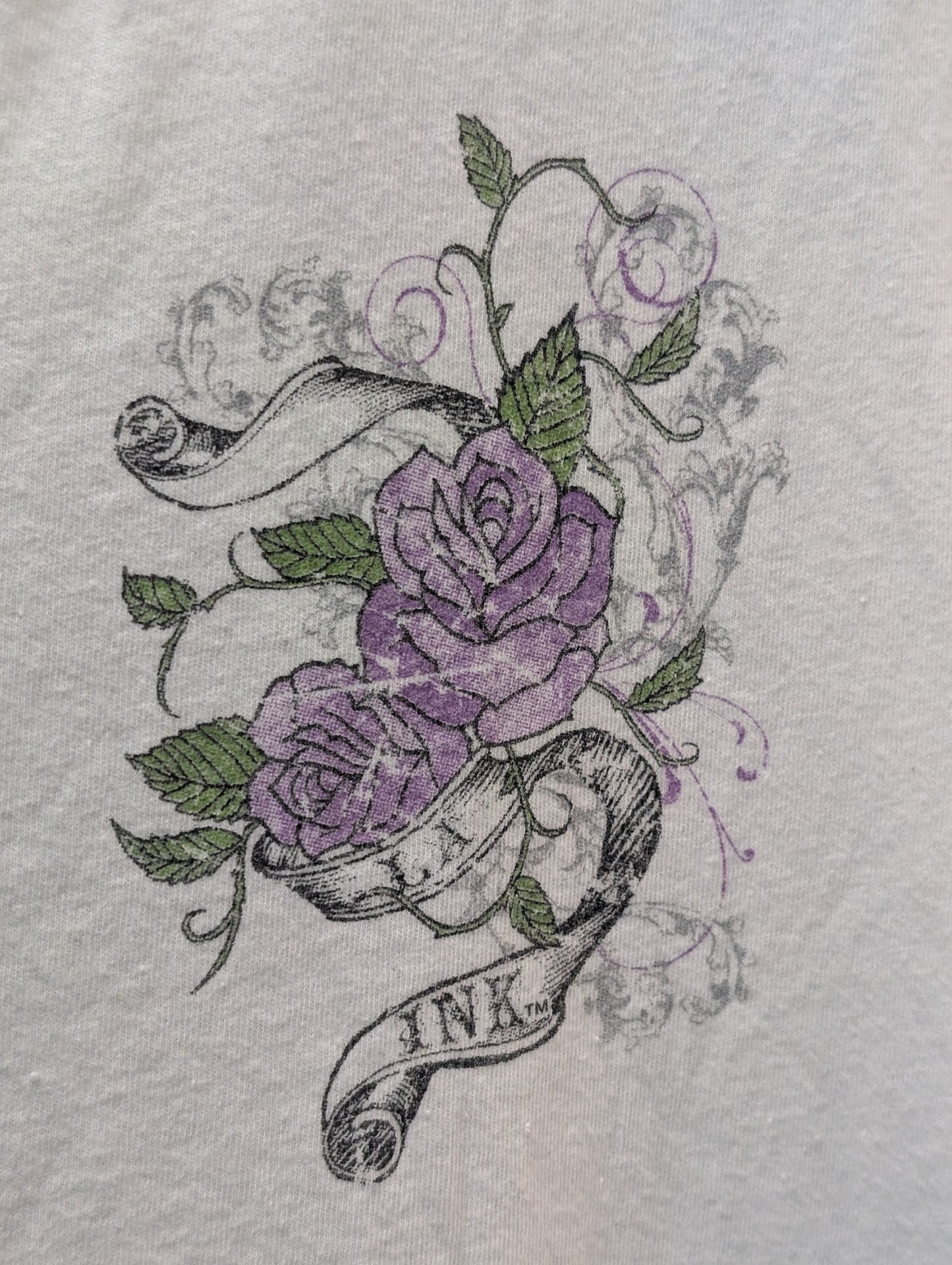 Ink Short Sleeve T-Shirt White Rose Wing Graphic Tattoo Style Women’s