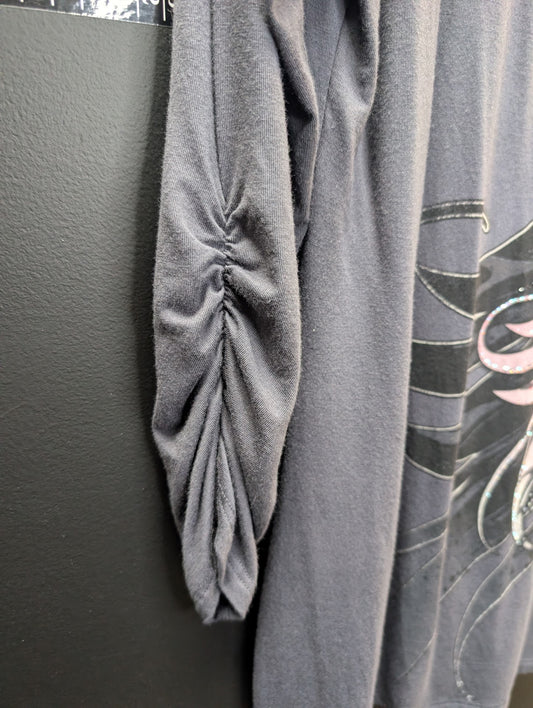 Harley-Davidson Women’s Gray 3/4 Sleeve V-Neck Studded Wing Graphic Top