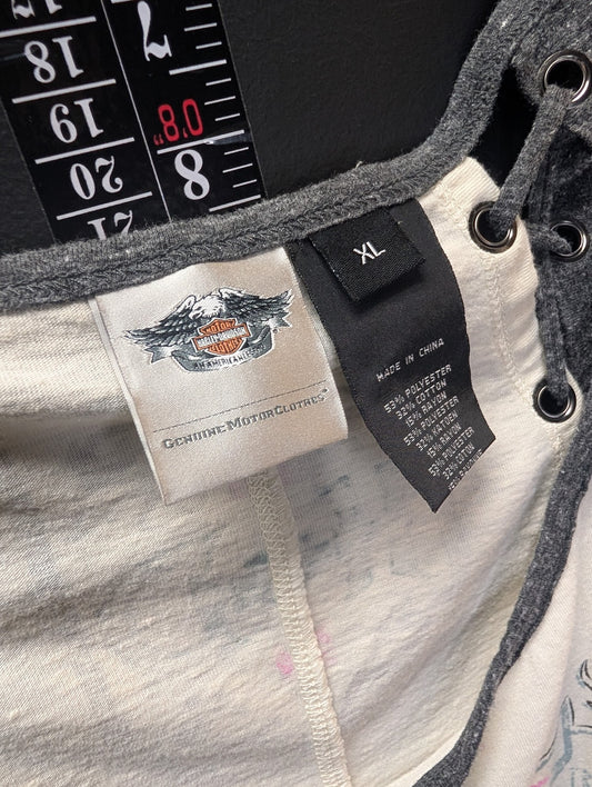 Harley-Davidson Women’s Lace-Up Raglan Top Wing Graphic 1903 XL