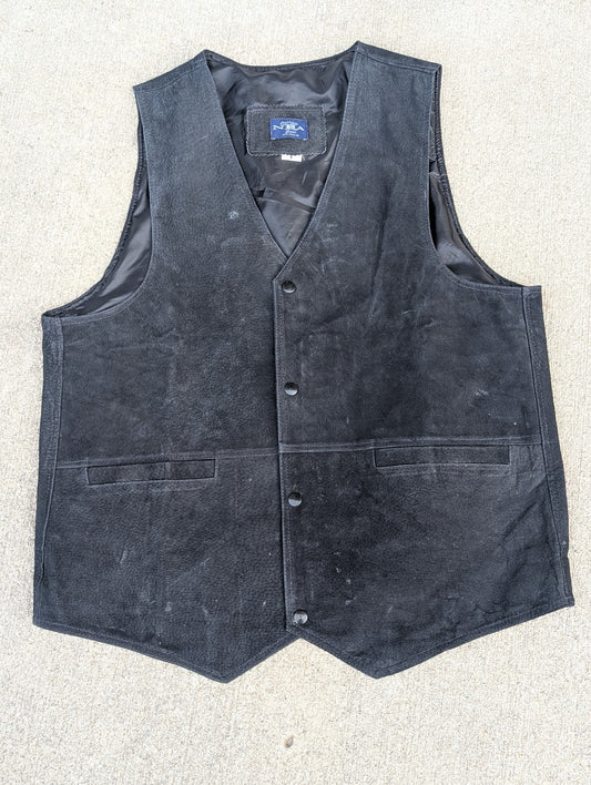 NRA American Gear Black Leather Vest – Size Large, Snap Front, Classic Utility Style
