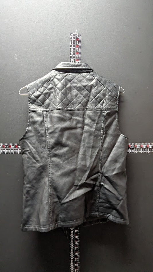 Women’s Black Quilted Faux Leather Moto Vest – Asymmetrical Zip