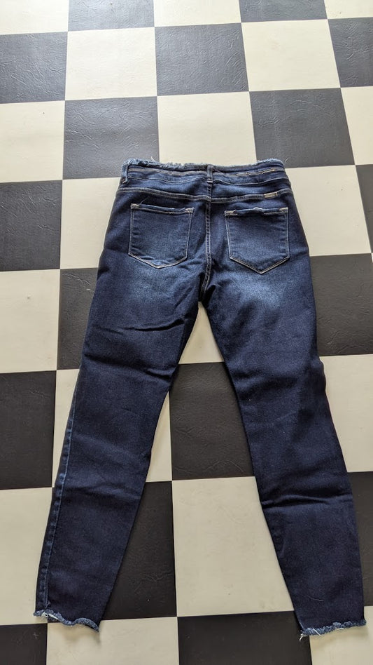 KanCan Women’s Dark Wash Distressed Skinny Jeans Raw Hem – Size 11/29