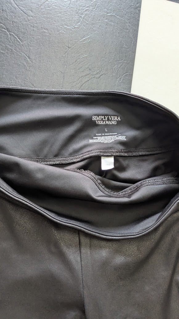 Simply Vera Vera Wang Black Faux Leather Moto Leggings Ribbed Panel – Size Large