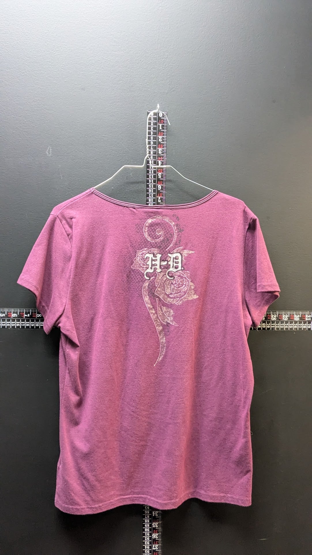 Harley-Davidson Women’s Purple Scoop Neck Tee – Eagle & Rose Graphic