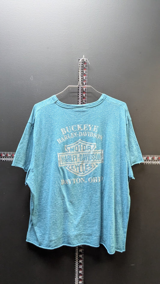 Harley-Davidson Women’s Cropped Blue Burnout Tee – Buckeye Dayton, Ohio