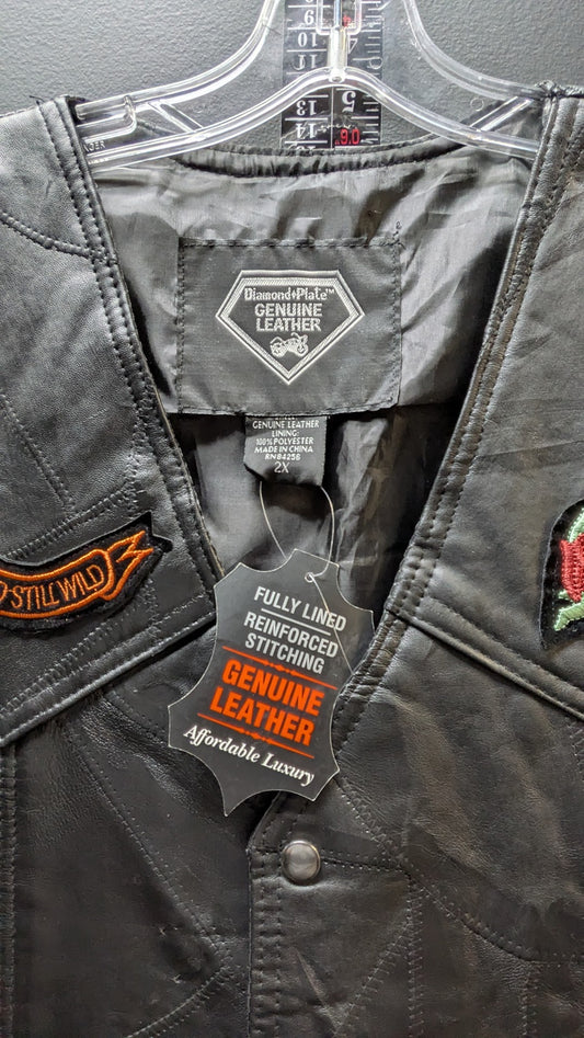 Genuine Leather Women’s Biker Vest – Patched “Lady Rider” Custom Style (2XL)