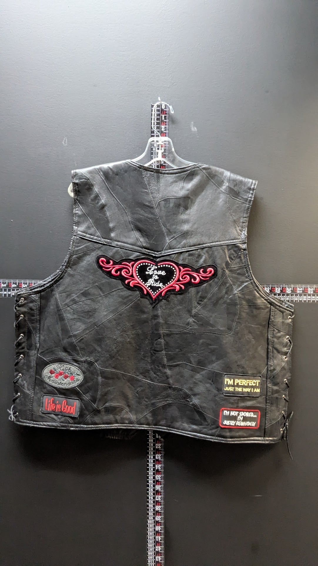 Genuine Leather Women’s Biker Vest – Patched “Lady Rider” Custom Style (2XL)