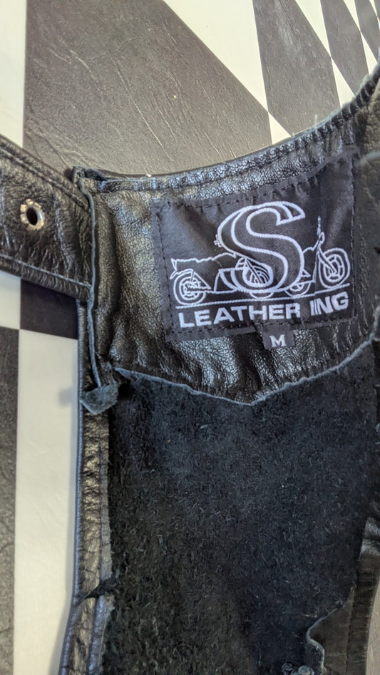 Leather Motorcycle Chaps – Size Medium – Classic Braided Trim