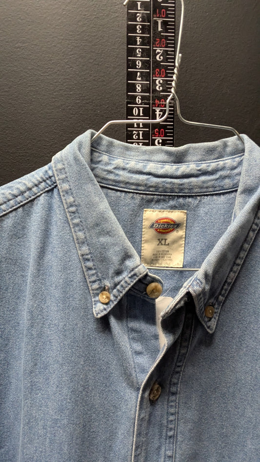 Dickies Denim Button-Up Shirt Short Sleeve Light Wash XL