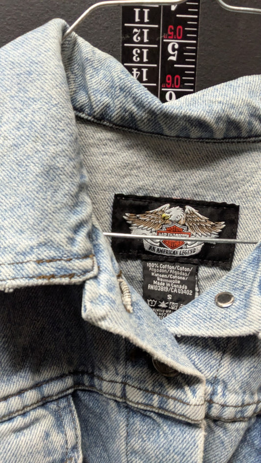 Harley-Davidson Cropped Denim Jacket Size S Light Wash Patch Back