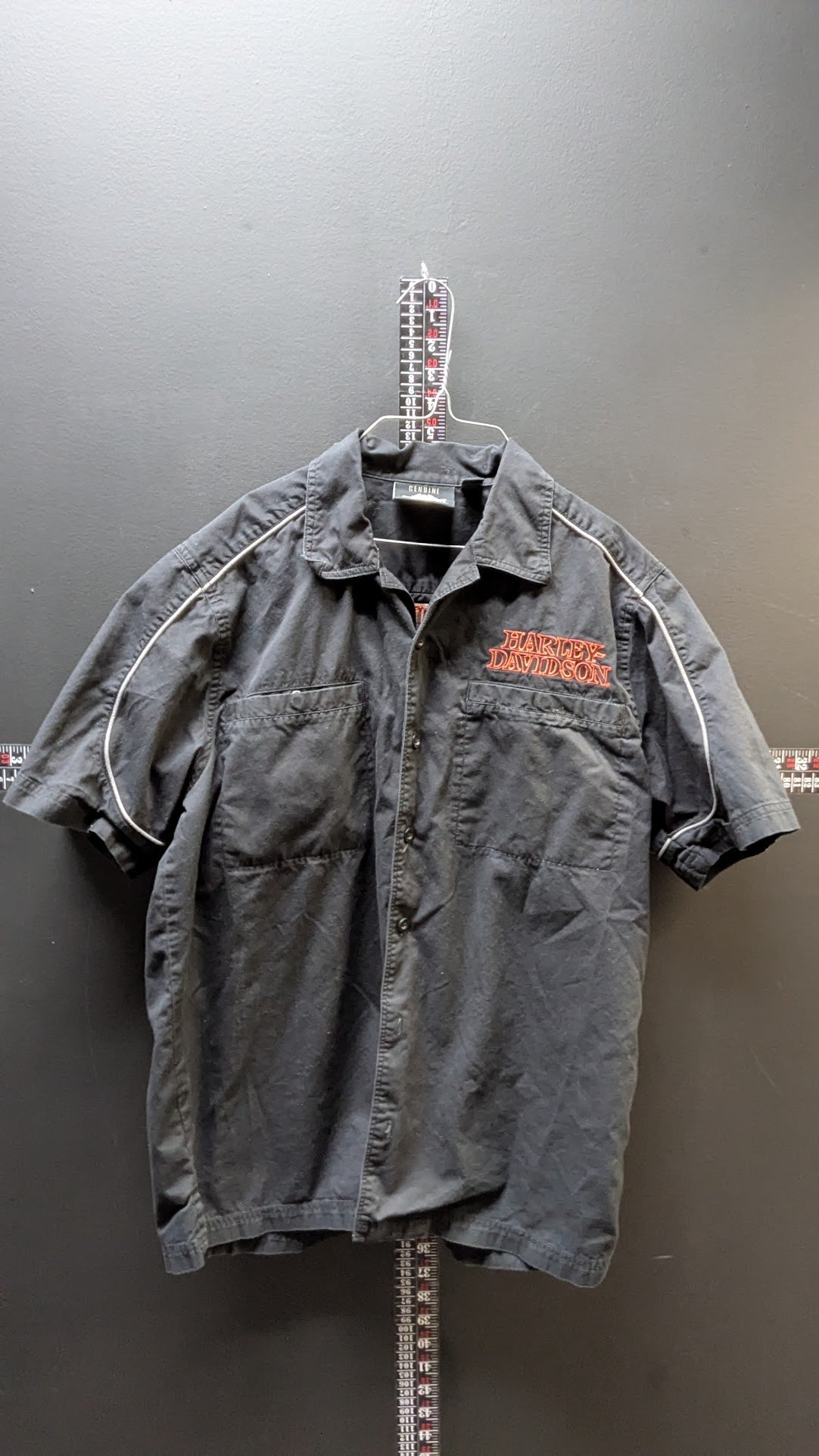 Genuine Harley-Davidson Men's Work Shirt - Embroidered Willie G Skull & Flames - Black - Medium Regular