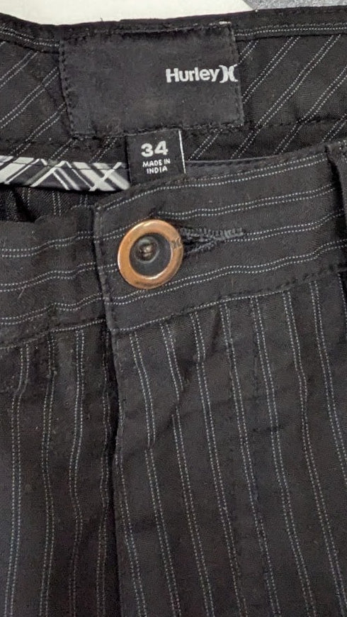 Hurley Men’s Black Pinstripe Shorts Size 34 Casual Skate Surf Chino Shorts