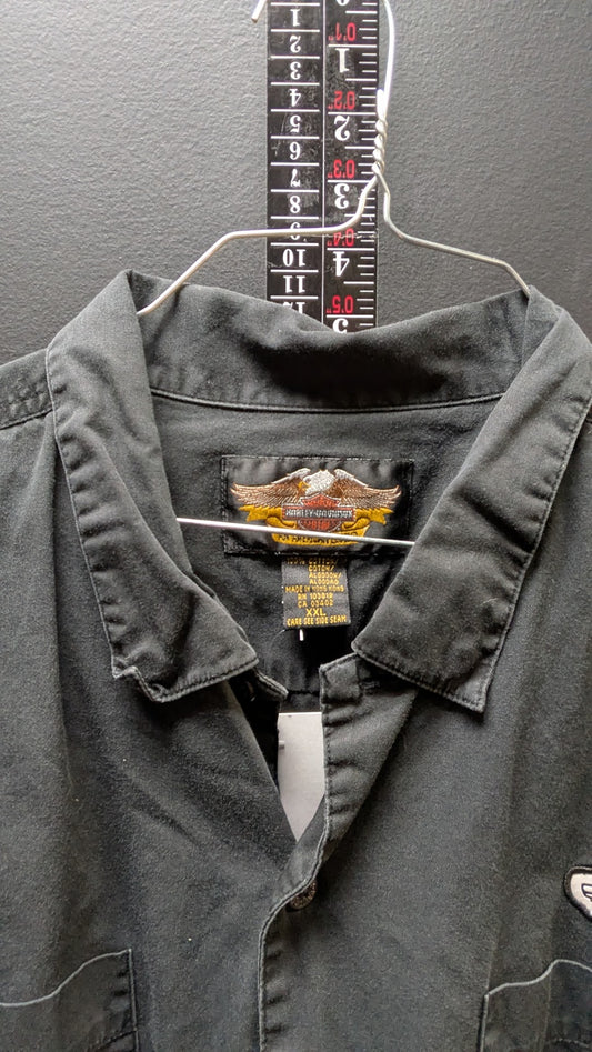 Vintage Harley-Davidson Button Up Work Shirt Black XXL Wing Patch Mechanics