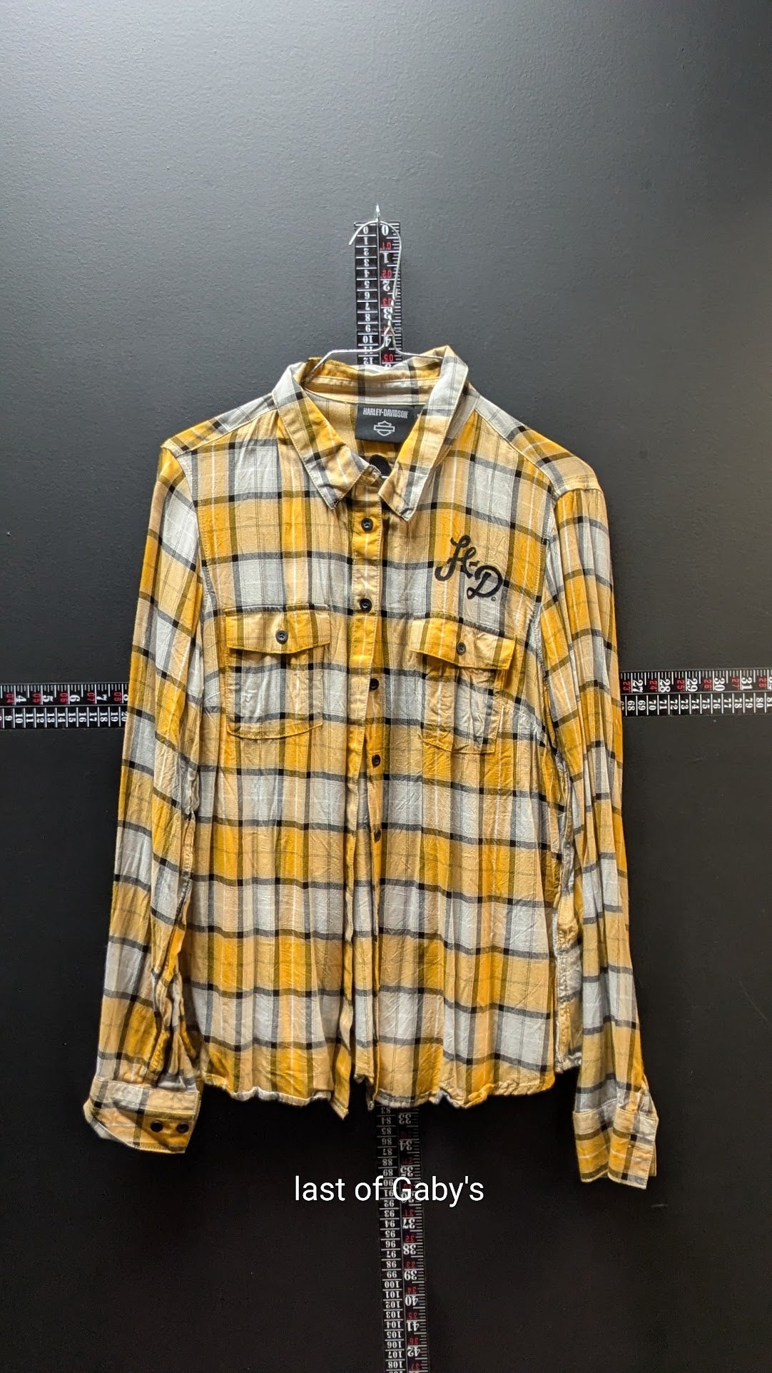 Harley-Davidson Women’s Plaid Button Up Shirt Yellow Gray Long Sleeve Size L