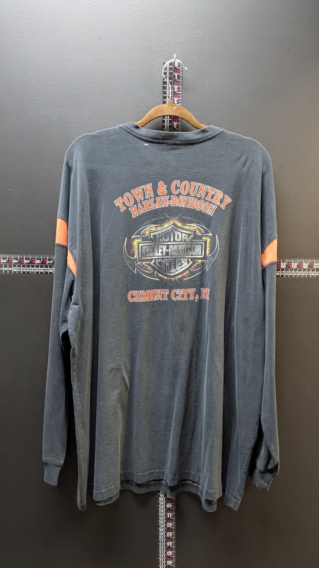 Harley-Davidson Long Sleeve Henley Shirt Mens Black Orange Cement City MI Tee