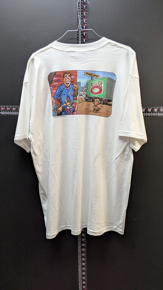 Vintage Mistletoe Belt Buckle Company Truck Stop Graphic T Shirt XL White USA