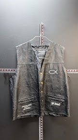 Vintage Jesus Is Lord Leather Motorcycle Vest Mens XL Black Christian Biker Vest