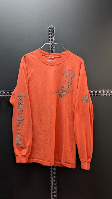 Harley-Davidson Long Sleeve T-Shirt Mens XL Orange Biker Graphic Tee