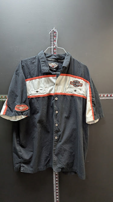 Harley-Davidson Button Up Racing Shirt Mens XXL Black Mechanic Work Shirt