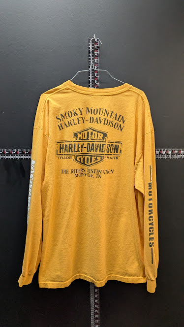 Harley Davidson Smoky Mountain Maryville TN Yellow Long Sleeve T Shirt Mens 2XL