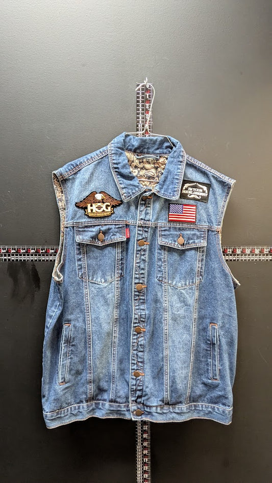 Harley Davidson HOG Patched Denim Vest Mens XL Biker Jean Vest Motorcycle