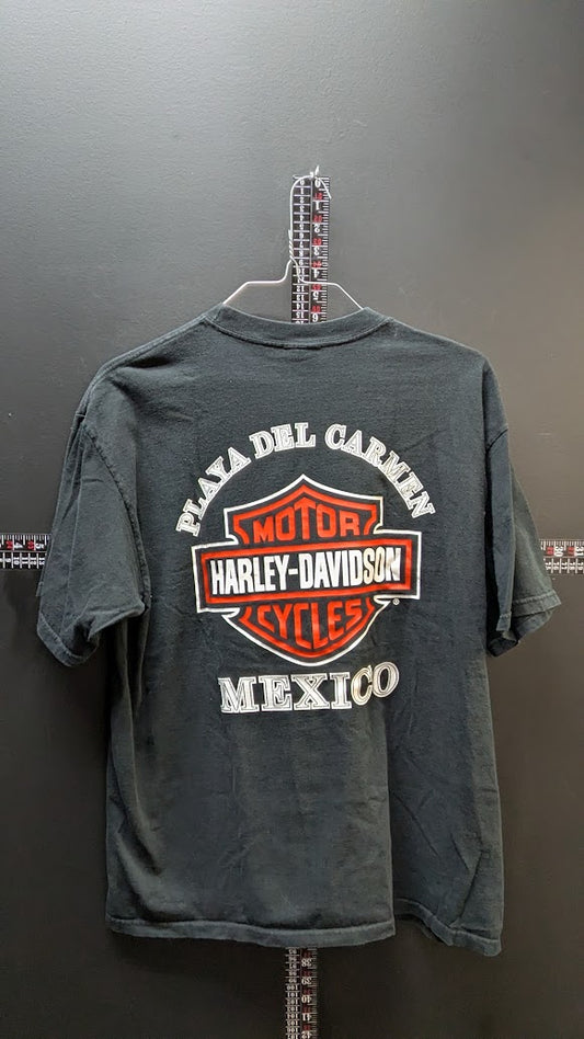 Harley Davidson Playa Del Carmen Mexico Flocked Logo T Shirt Mens XL Black