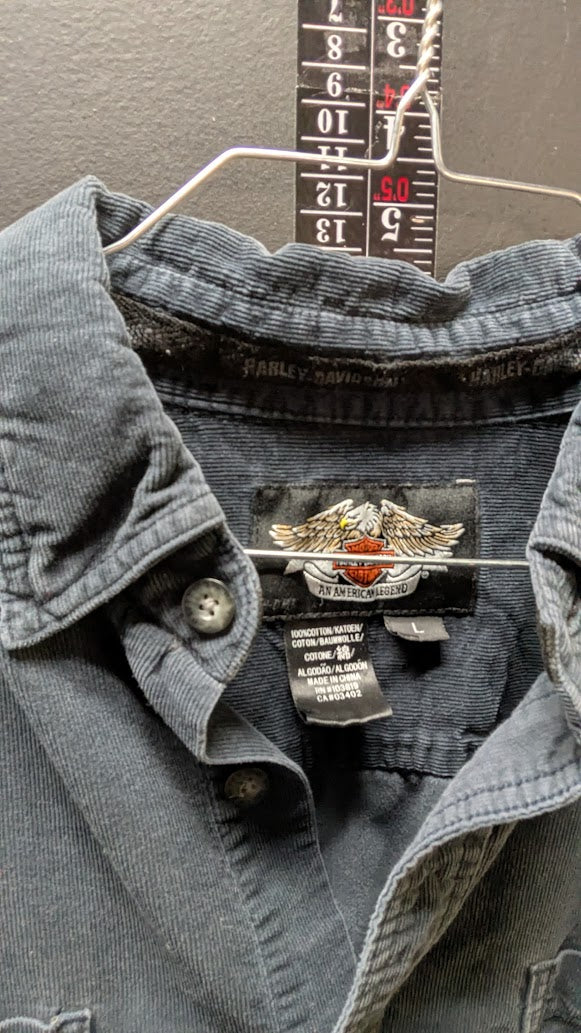 Harley Davidson Button Up Shirt Black Skull Embroidered Long Sleeve Size Large