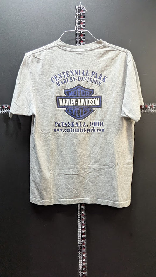 Harley-Davidson Centennial Park Pataskala Ohio Pocket T-Shirt Gray Large