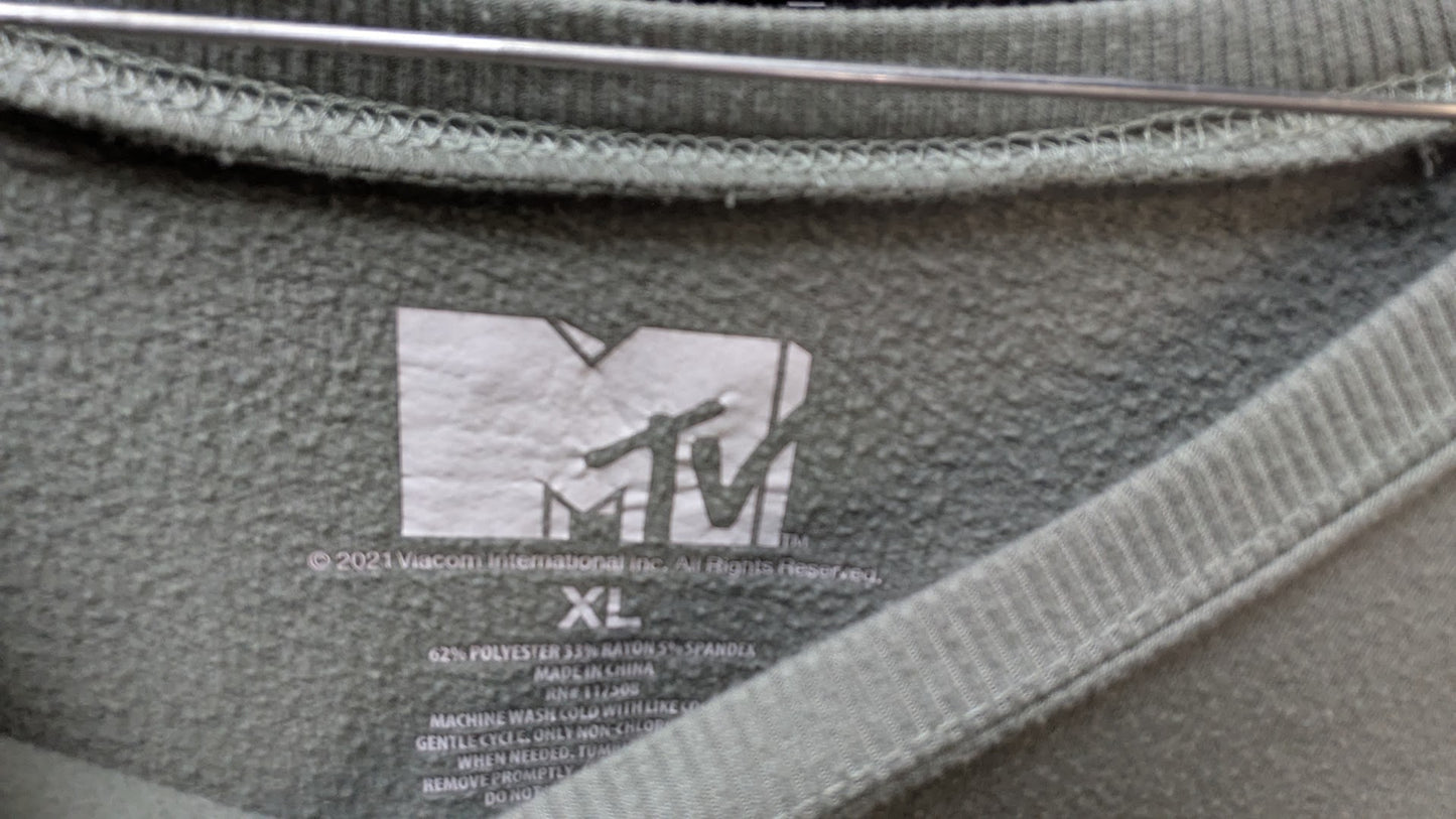MTV Music Television Leopard Logo Pullover Sweatshirt Women’s XL Green Cozy Lounge Top
