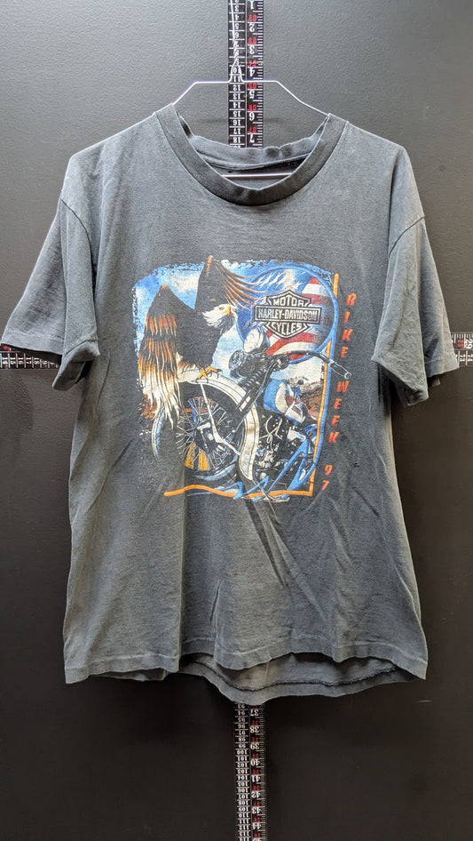 Vintage 1997 Harley Davidson Bike Week Daytona Beach Florida T Shirt Eagle USA Fade