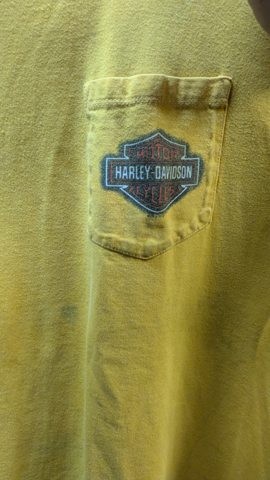 Vintage Harley Davidson Pocket T Shirt Yellow Cowboy HD Beaumont Texas Eagle XXL