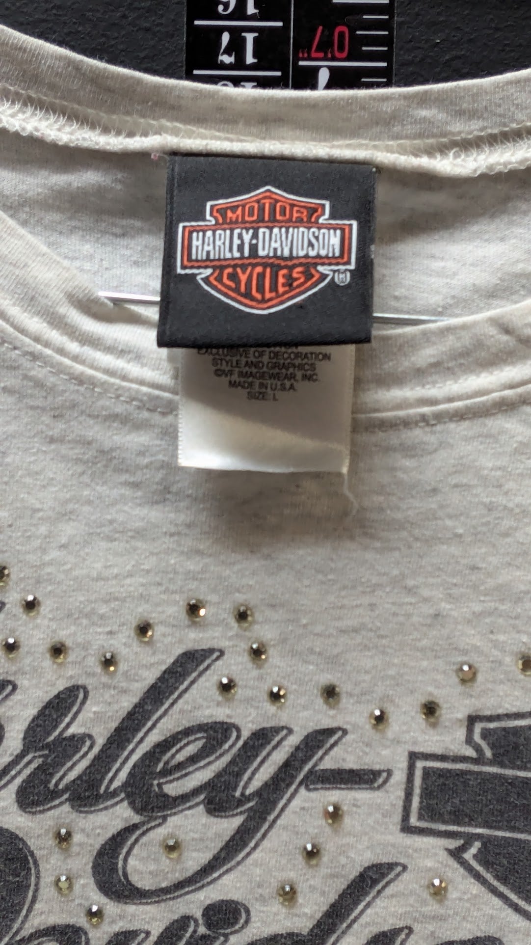 2008 Harley Davidson Womens Gray Rhinestone Graphic T Shirt Size L