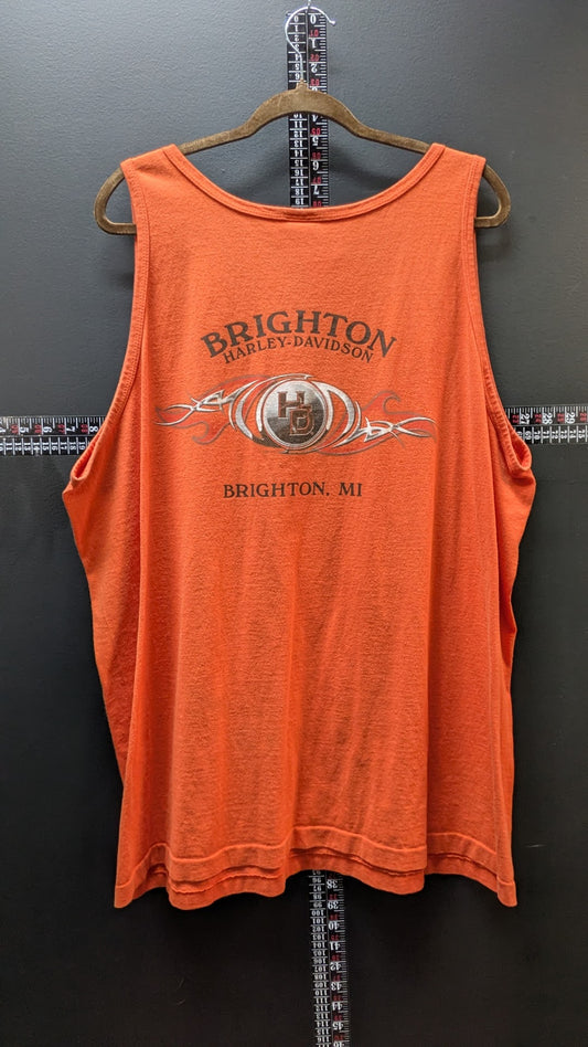 2004 Harley-Davidson Brighton MI Orange Tank Top Shirt Mens 2XL USA Made Biker
