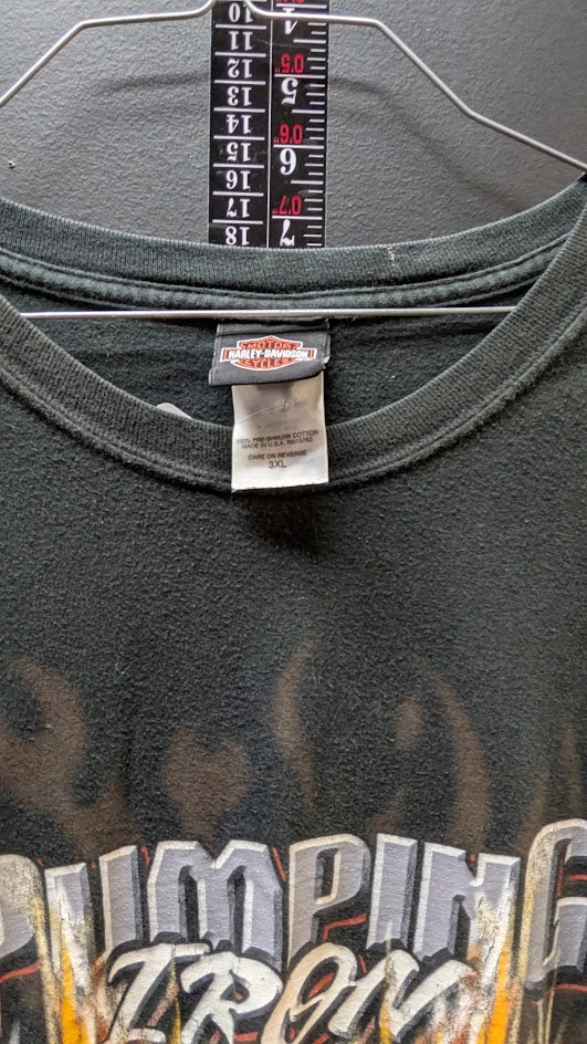 Harley Davidson Pumping Iron T Shirt 3XL Black Flame Graphic Tri-County Ohio Tee