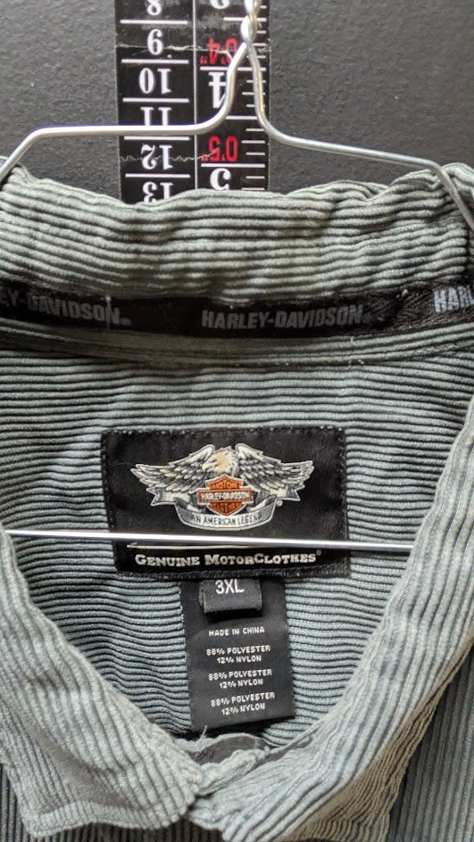 Harley Davidson Button Up Shirt 3XL Gray Striped Garage Work Shirt