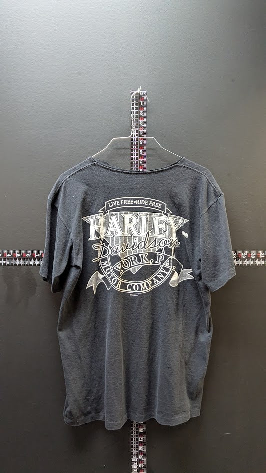 Harley Davidson York PA T Shirt Black Distressed Cut Neck Eagle Graphic Women’s XL