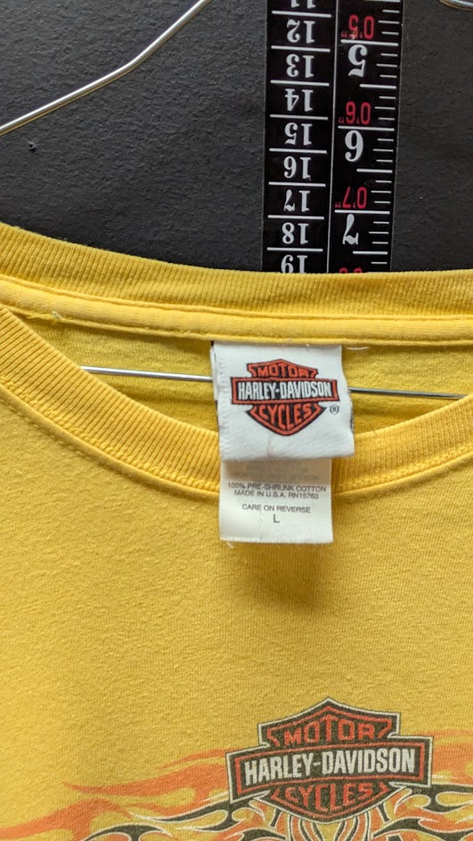 Vintage Harley Davidson Long Sleeve T Shirt L Yellow Tuck Minyasson Vinyl Ontario Canada