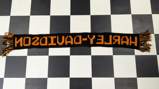 Vintage Harley Davidson Knit Scarf Black Orange Fringe Motorcycle Winter Scarf