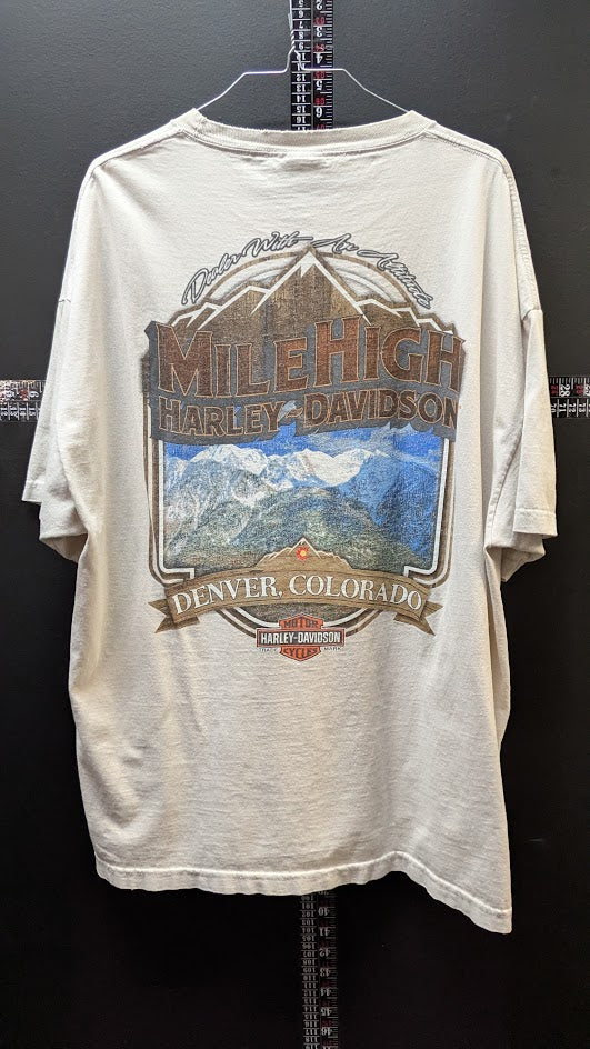 Harley Davidson Mile High Denver Colorado T Shirt 2XL Beige Motorcycle Biker Tee