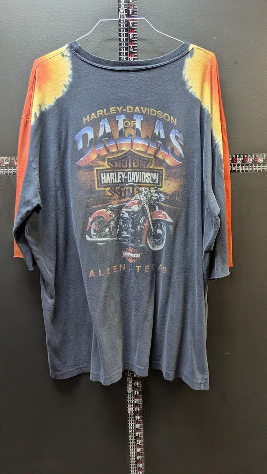 Harley Davidson Dallas Allen Texas Flame Raglan T Shirt Black Orange 3/4 Sleeve Biker Tee