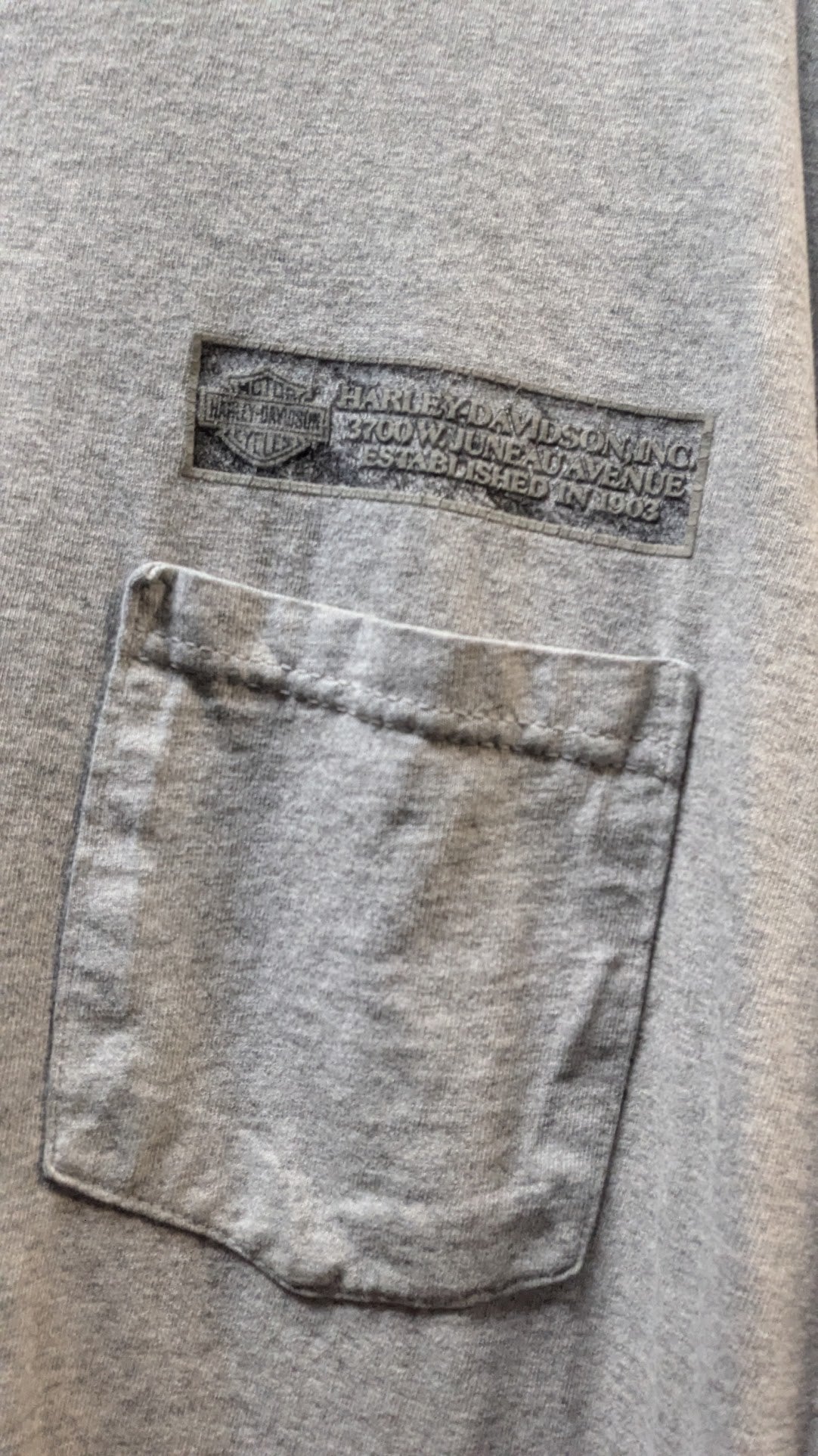Harley-Davidson 100th Anniversary Pocket T-Shirt XL Gray Made USA Factory Graphic