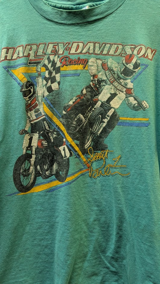 Vintage Harley-Davidson Racing Scott Parker T-Shirt Large 90s Hanes Beefy-T