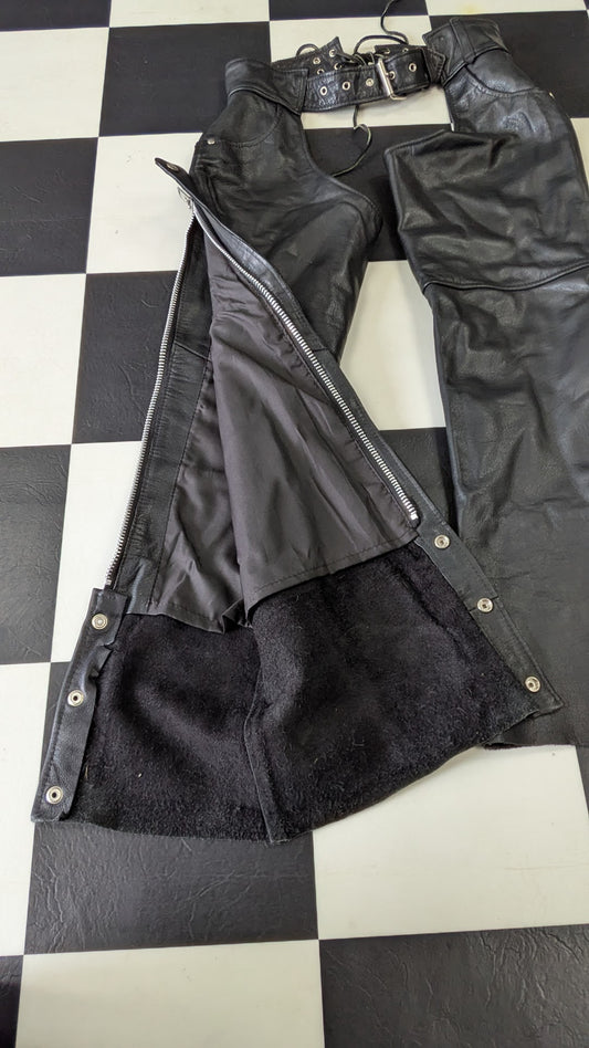 MMB Genuine Leather Motorcycle Chaps Black Lace-Up Riding Chaps XS