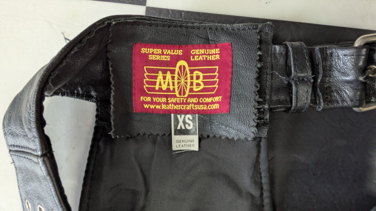 MMB Genuine Leather Motorcycle Chaps Black Lace-Up Riding Chaps XS