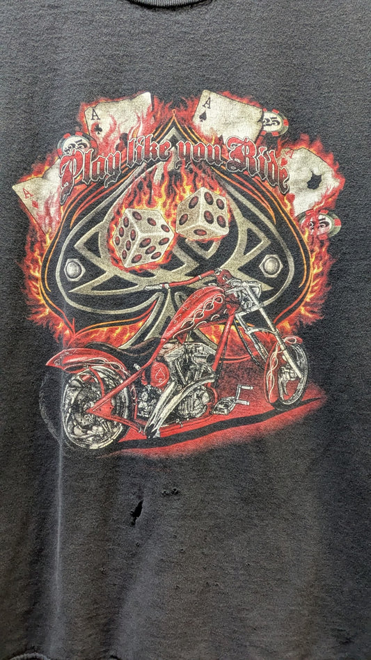 Vintage Chopper Motorcycle "Play Like You Ride" Graphic T-Shirt