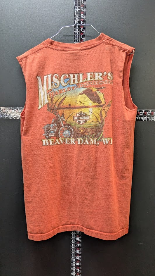 Harley-Davidson Cut Off Sleeveless Shirt Medium Mischler's Harley Beaver Dam WI
