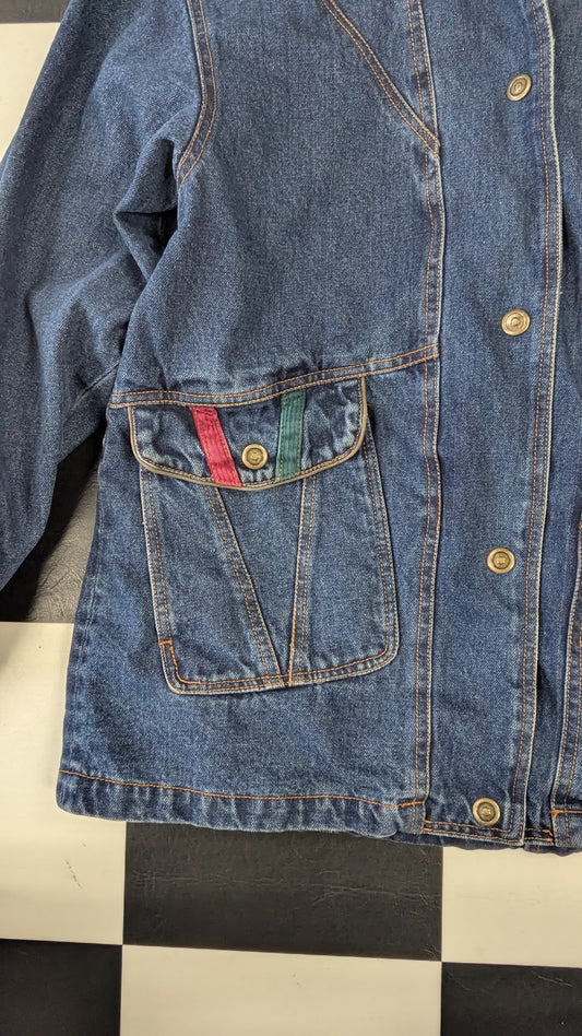 Vintage Current Seen Fleece Lined Denim Jacket Women's Medium Plaid Lined 90s